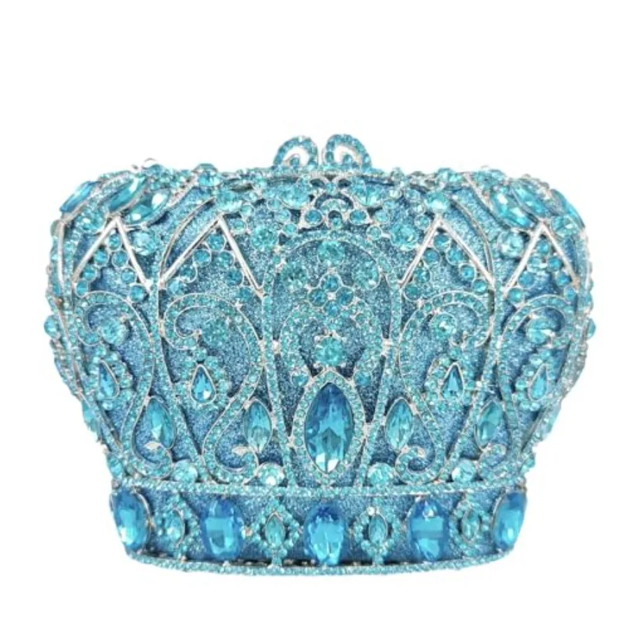 Crown Crystal Clutch Purse for formal evening events, crystal-accented rhinestone clutch in silver, lightweight metal alloy, el
