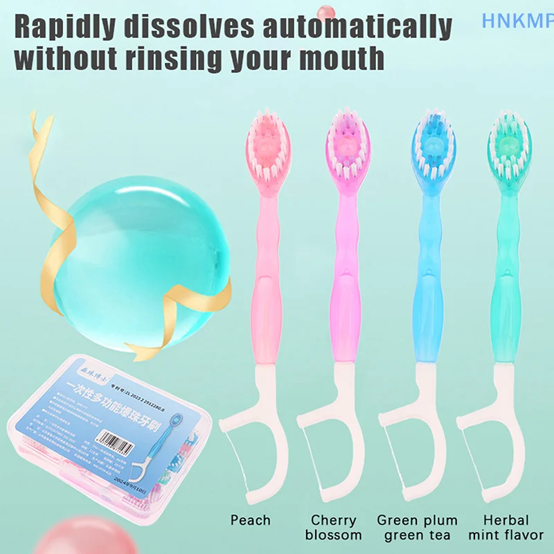 12PCS Disposable Toothbrush Exploded Bead Adult Cleaning Toothbrush Portable Travel Tooth Brush With Dental Floss Tongue Scraper