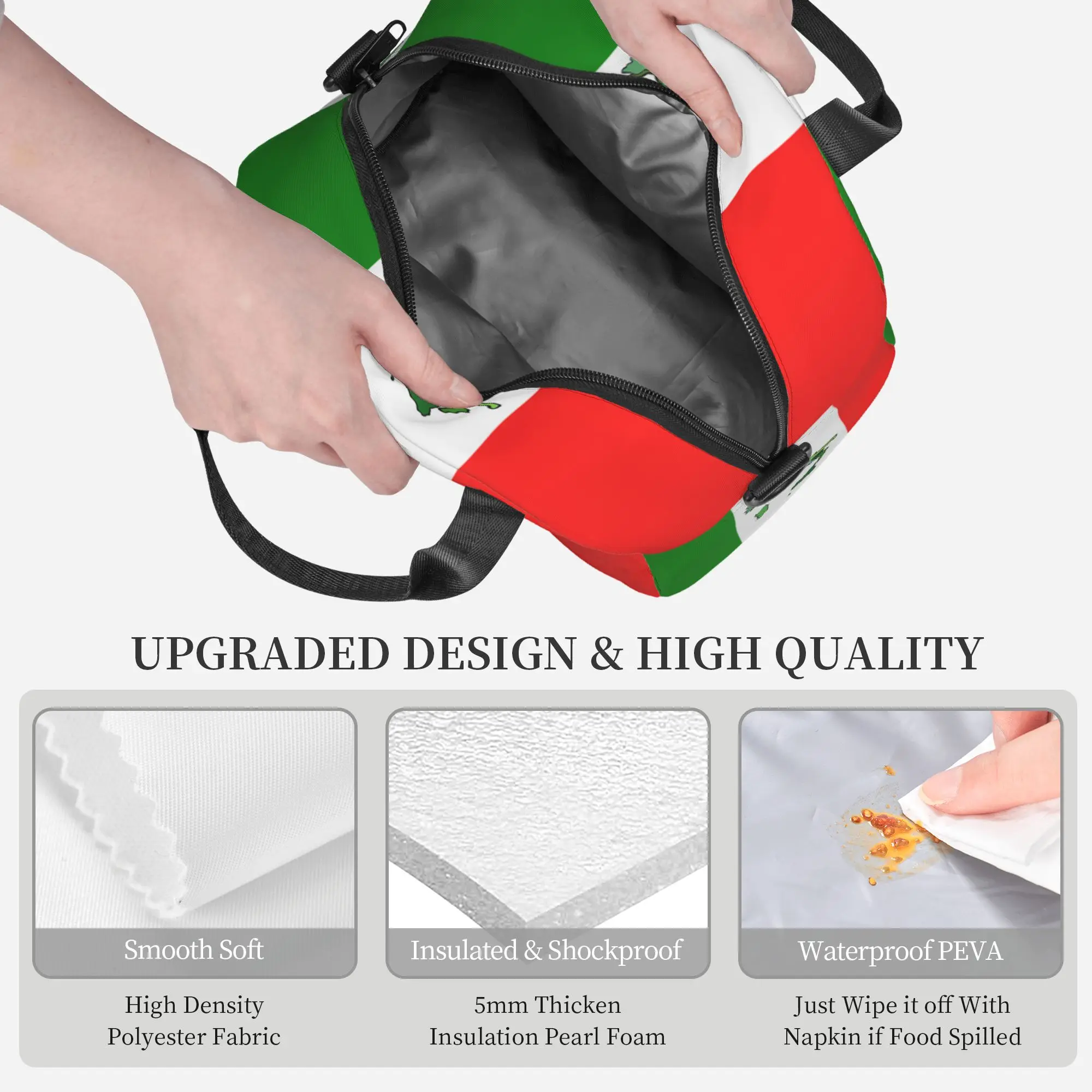 Borsa termica per il pranzo con motivo a bandiera Italia borsa portatile riutilizzabile Bento con scatola per il pranzo termica con cinturino