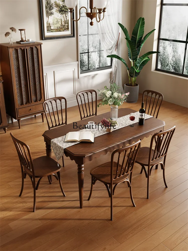 

LJYFrench retro solid wood dining table American medium and ancient rectangular dining table
