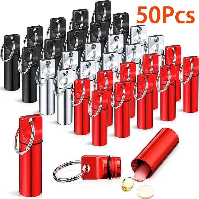 

50Pcs Waterproof Aluminum Pill Fob Container Pill Case Emergency Keychain Pill Holder for Medicine Organizer Dispenser