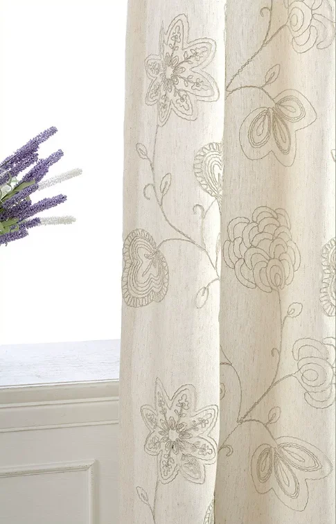 Modern Simple Fresh Embroidered Cotton and Linen Embroidered Curtains Living Room Bedroom Curtains