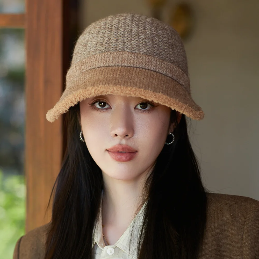 HT5014 Eimer Kappe Frühling Herbst Winter Hüte für Frauen Gestrickte Hut Weibliche Packbare Breite Krempe Hut Damen Fleece Gefüttert Eimer Hut – Detail 12