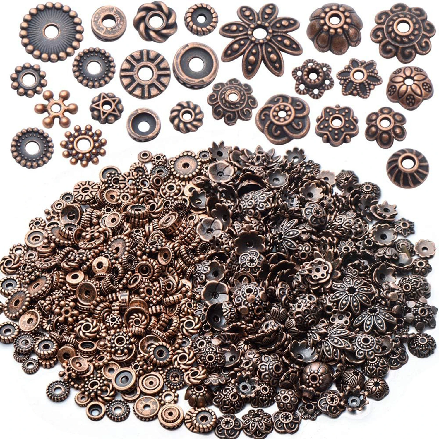 

100g Mixed Metal Flower Beads Caps Beads Ends Tibetan Silver Spacer Beads Loose Beads for Bracelet Necklace Jewelry Making