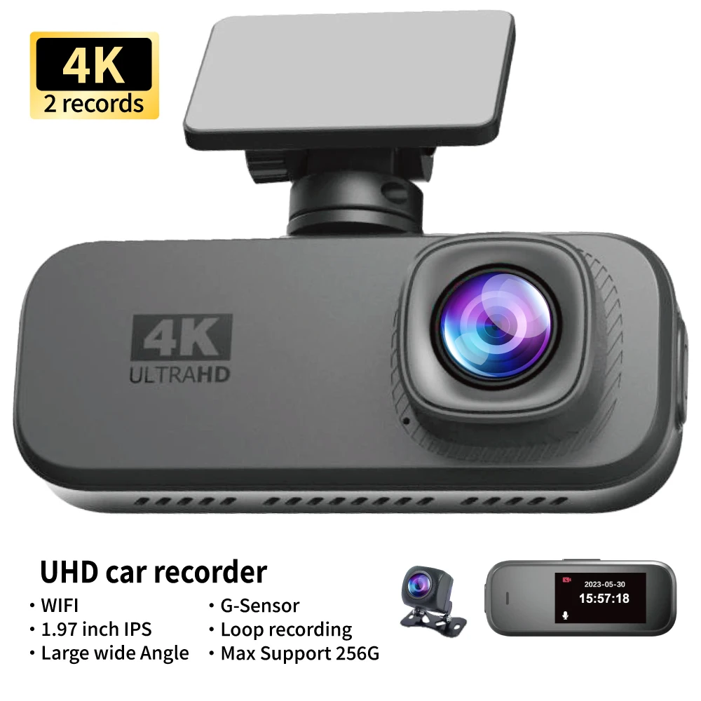 2Inch UHD 4K Dash Cam Car DVR Mobile WiFi APP Control WDR Video Recorder Night vision Front Rear wide angle 2Channel Black Box