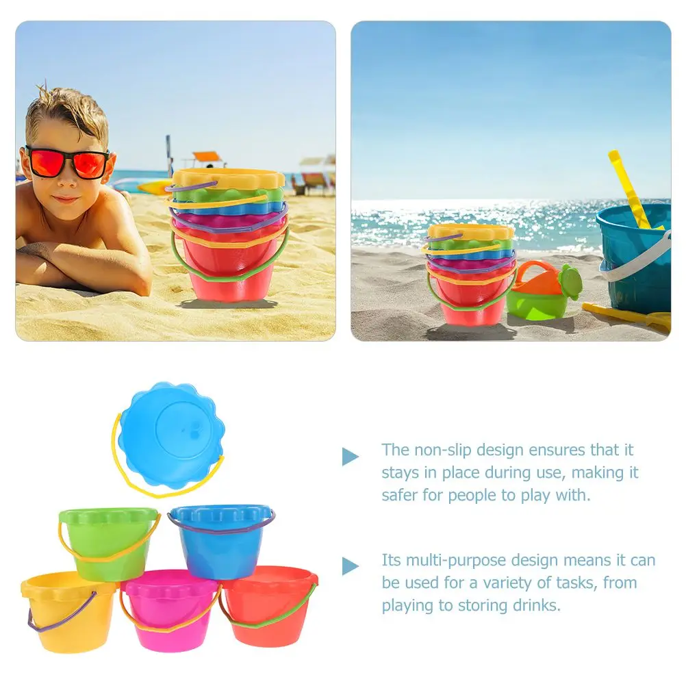Secchio per sabbia da spiaggia da 6 pezzi Secchio da spiaggia per cartoni animati Secchio per acqua balneare Giocattoli Secchi portatili per scavo all'aperto multiuso