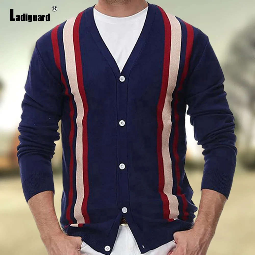 

Men Long-sleeved Cardigans 2024 England Style Knitting Sweaters Male Patchwork Tops Outerwear Sexy V-neck Sweater Jumpers New