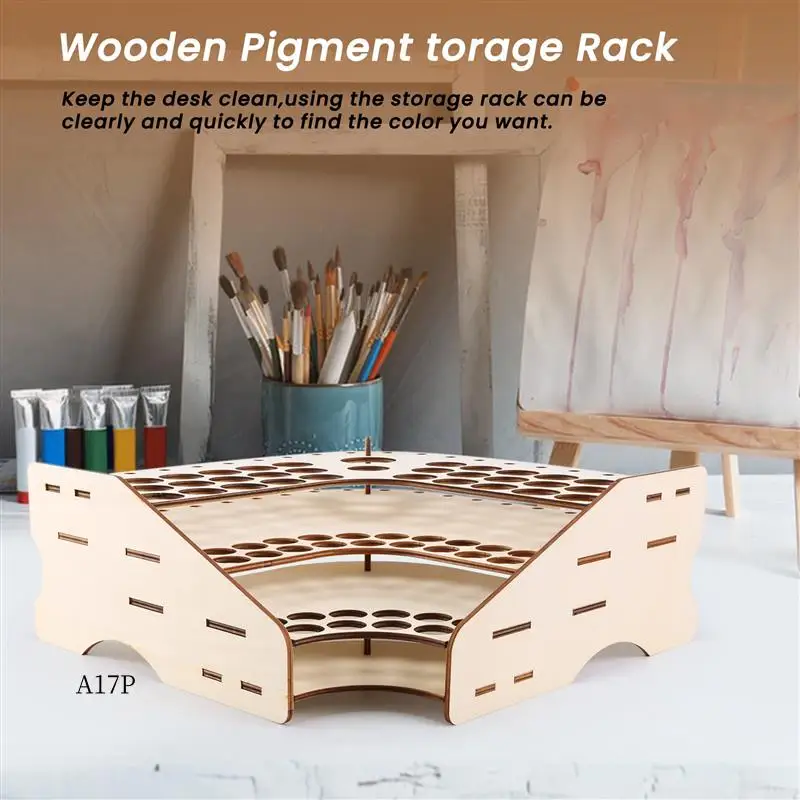 

AP-81 Hole Wooden Pigment Bottle Storage Organizer Color Paint Ink Brush Stand Rack Modular Holder School