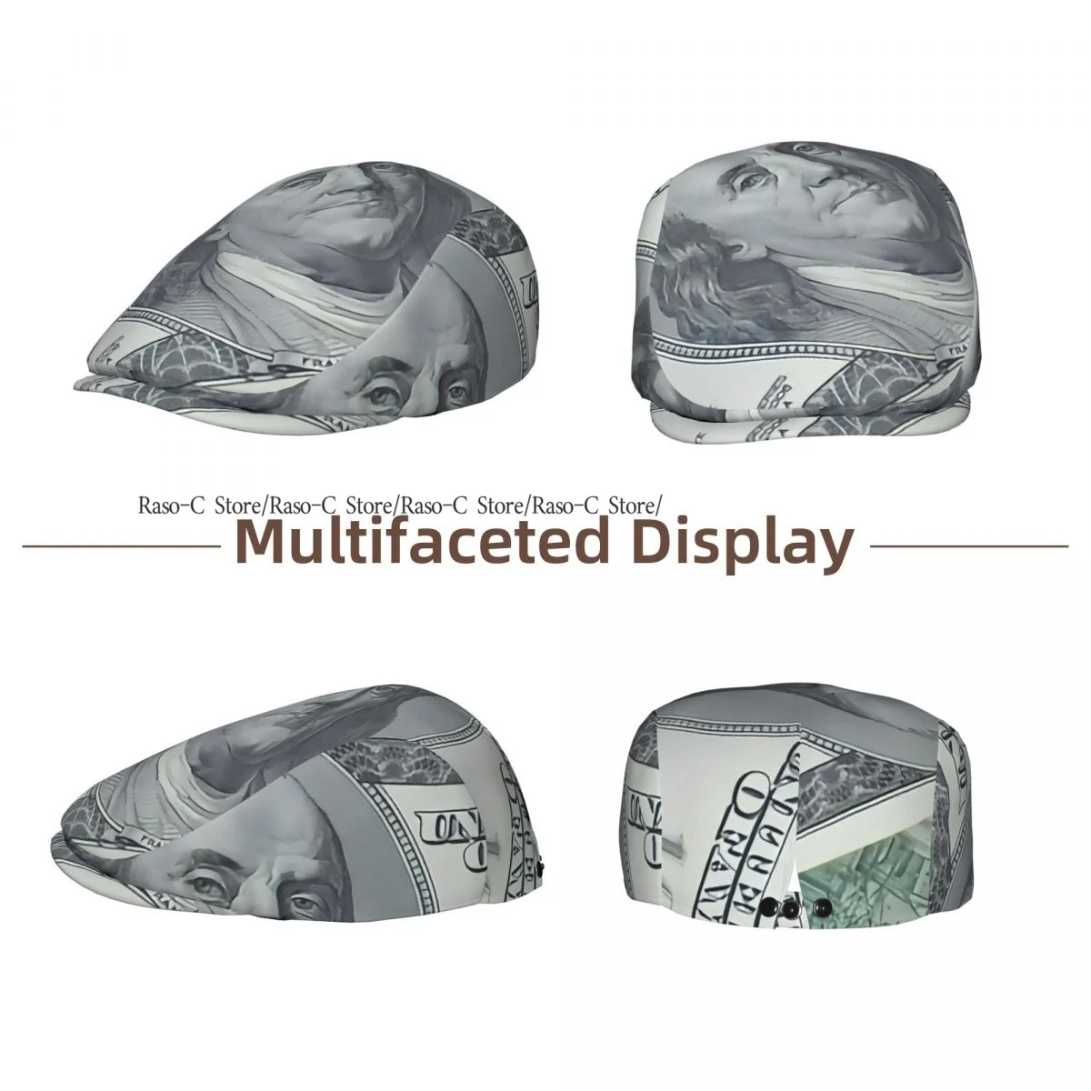 Unisex Adult Forward Peaked Cap US Dollars Paper Currency Print Newsboy Flat Cap Casual Streetwear Ivy Driving Hat