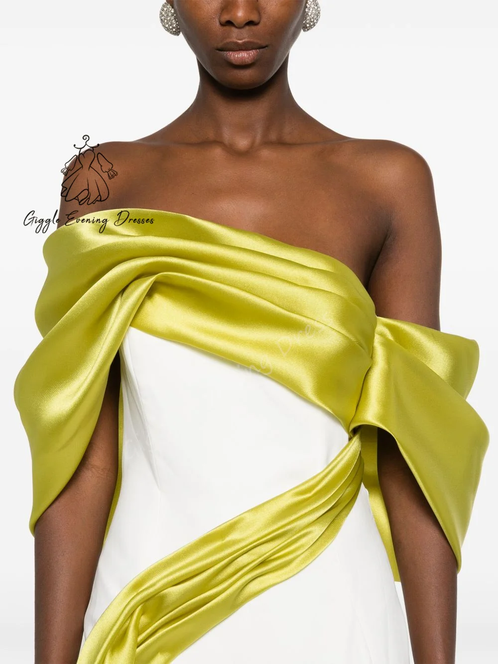 Giggle Customized Off The Shoulder Saudi Bright Organza Evening Gala Dress for women 2025 Short Sleeves Slit Cocktail Dress