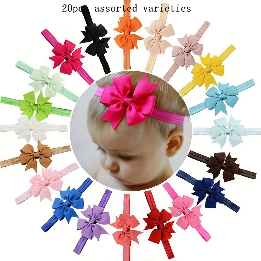 20pcs baby headband Lovely Girls Bowknot Knot Tiara Bow Headband Elastic hair Band Headwear children hair Accessories