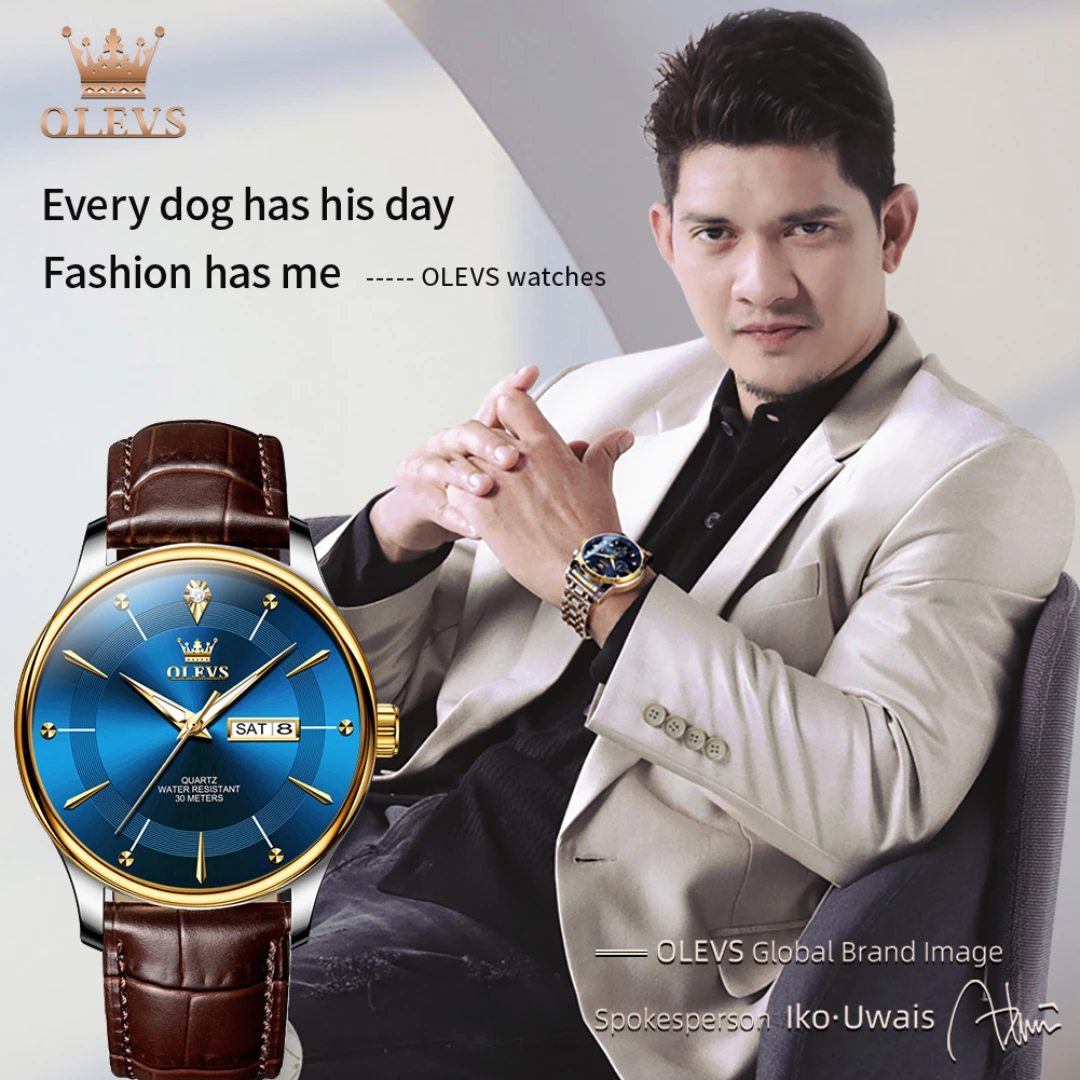 OLEVS 9908 Простые кварцевые часы, подарочный кожаный ремешок для часов, наручные часы с круглым циферблатом, светящиеся