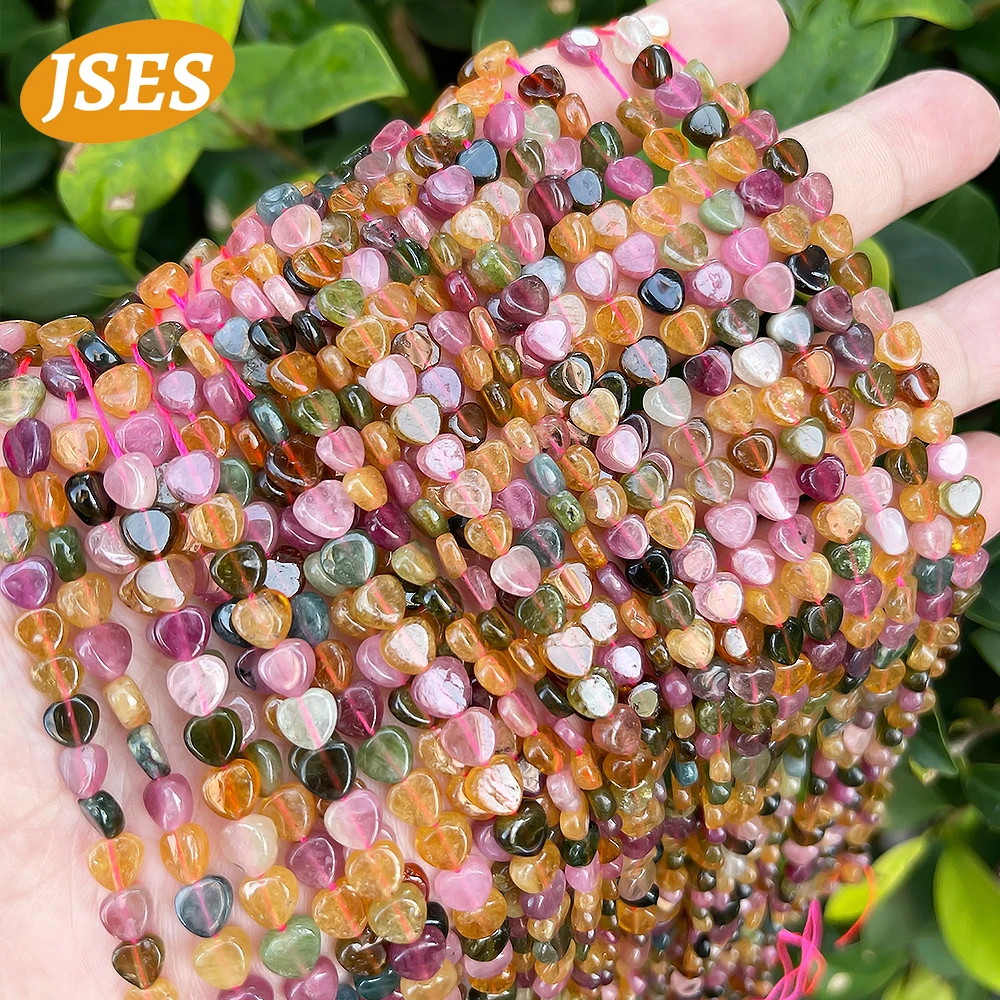 6MM Natural Stone Colorful Tourmaline Heart Shape Space Loose Gemstone Bead for Jewelry Making Bracelet Necklace DIY Accessories