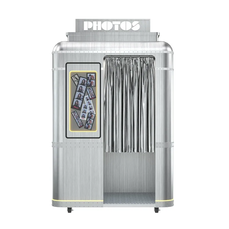 Self-Service Instant Print Photo Booth Kiosk with Printer and Camera Brown Photo Booth
