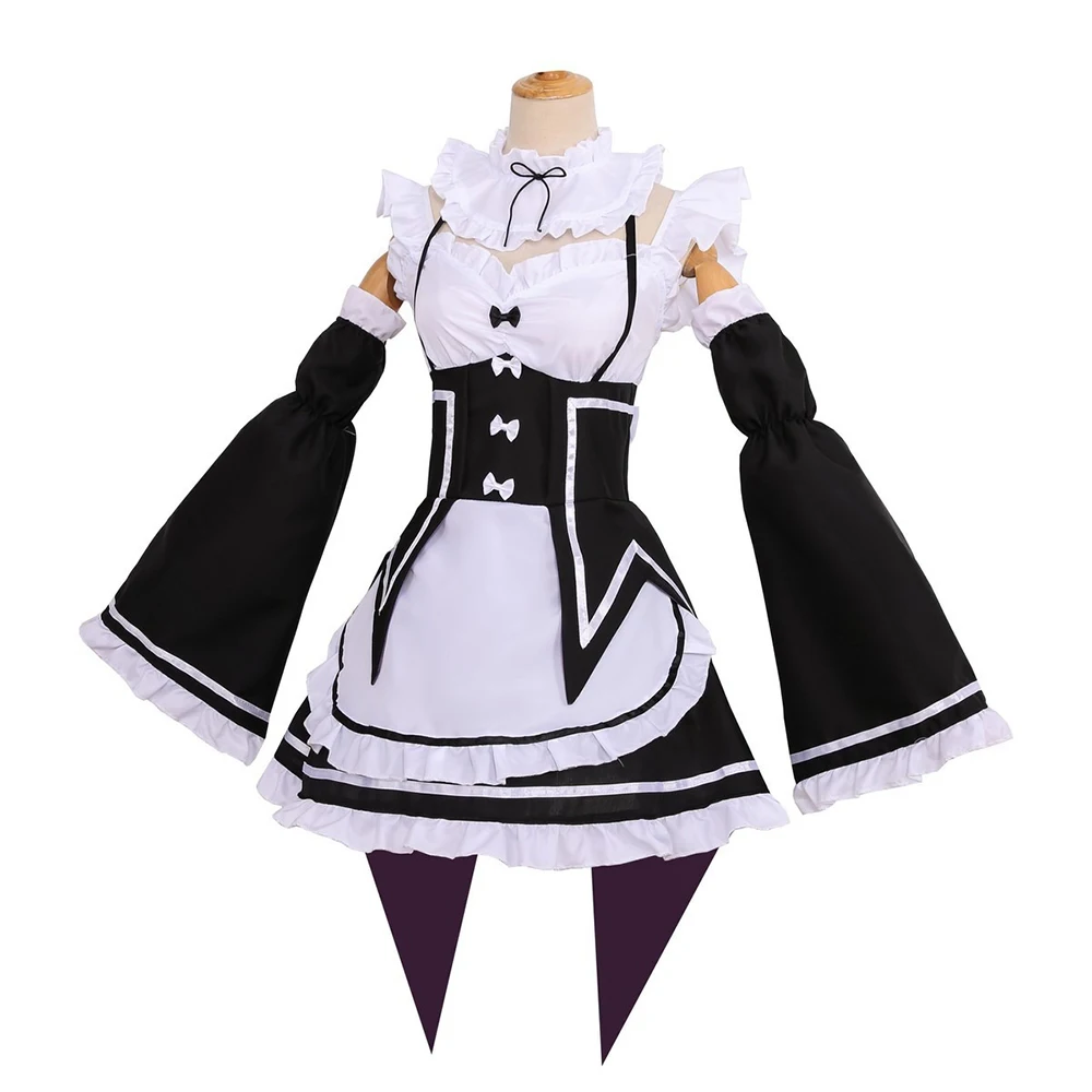 Re Zero Ram Rem Cosplay Costume Anime Maid Dress Black White Lolita Uniform Outfit Halloween Carnival Party Role Play Costume view 3