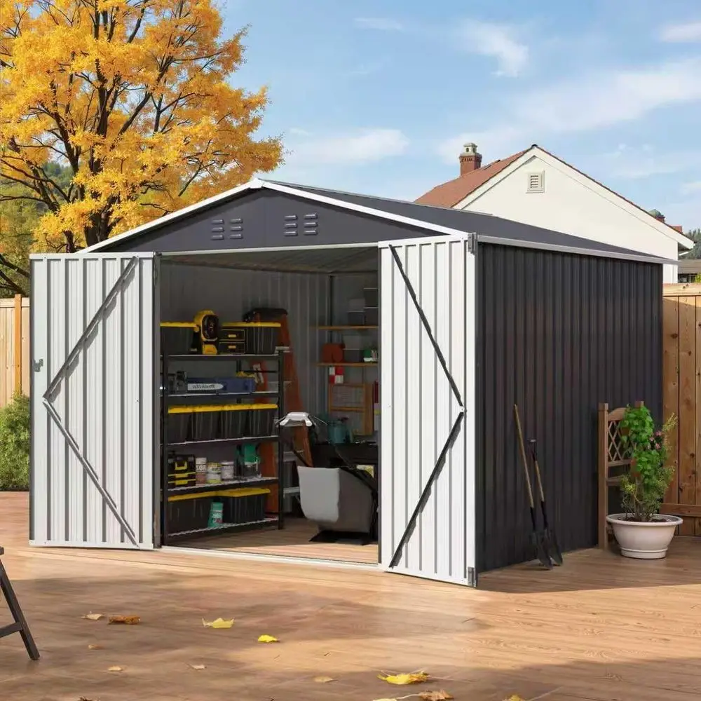 

Металлический навес для хранения на открытом воздухе 8x8 с запирающейся дверью — укрытие для инструментов для сада, патио и заднего двора