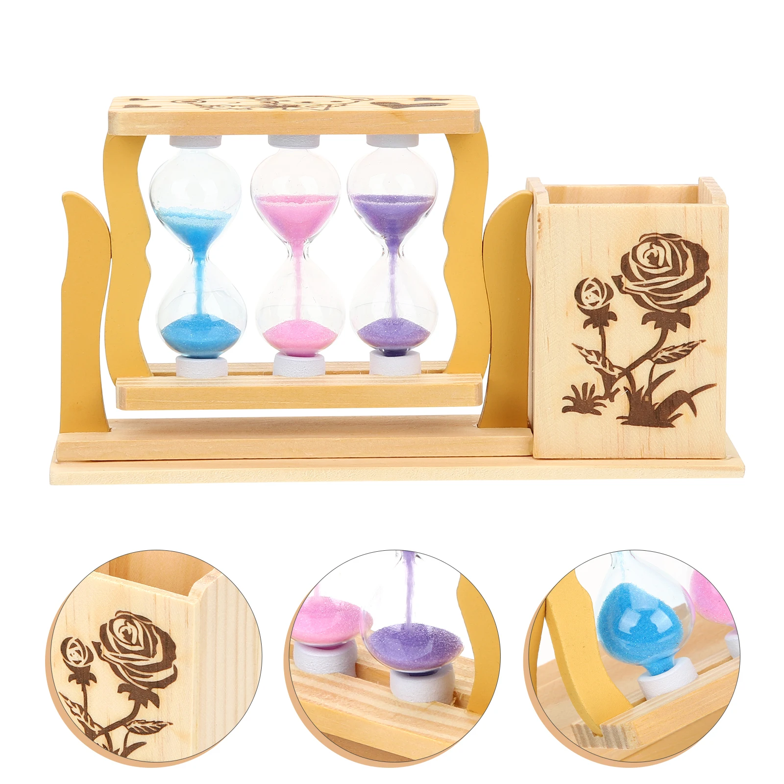 

Wood Pen Hourglass Decoration Pencil Adornment for Desk Tidy Gift Kids Office Table Pen Holder Display