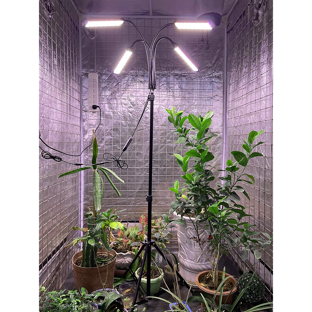 160W 4 Heads Full Spectrum 10 Dimmable Levels Timer LED Grow Light Lamp With Tripod For Indoor Plant Grow Box