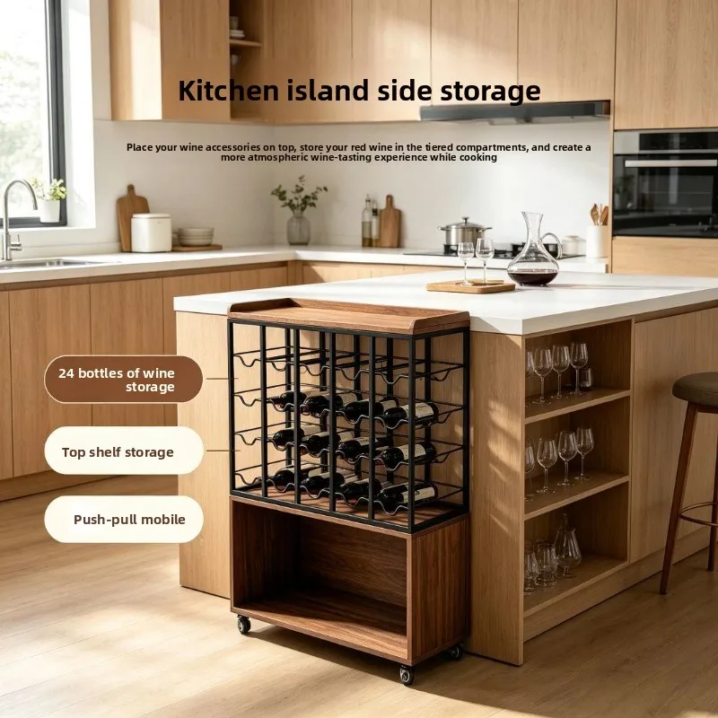 Wine rack Floor-to-ceiling household with roller, wine storage cabinet Industrial wind wrought iron wine rack Living room locker