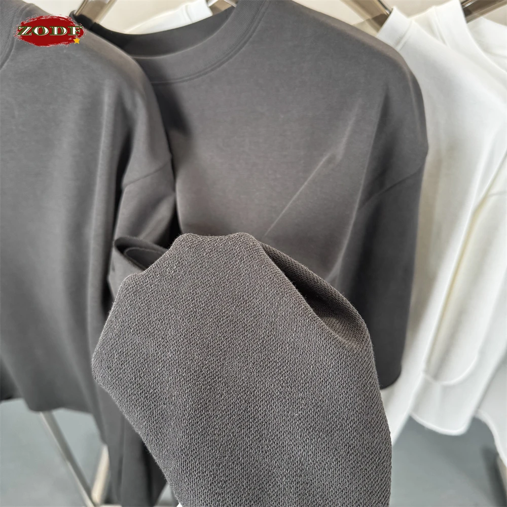 ZODF جديد 2026 الصيف رجل بوكسي تيري تي شيرت للجنسين شارع العليا حافة فضفاضة 280gsm قصيرة الأكمام تي شيرت العلامة التجارية بلايز HY0044