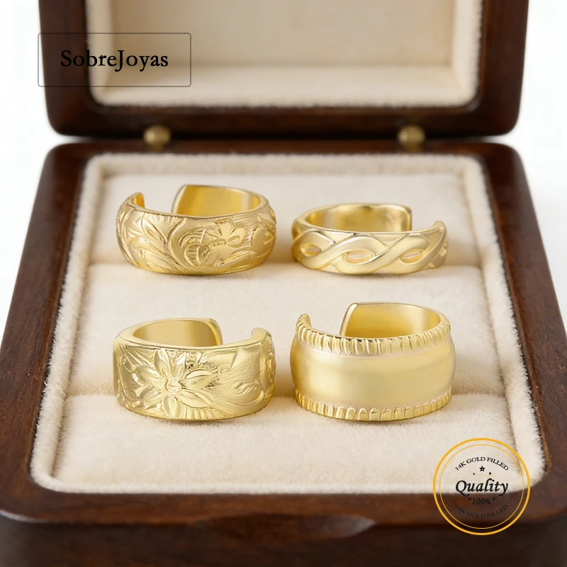 

Золотая серьга-кафф с цветочным узором, 14-каратное золотое покрытие, регулируемая, для хряща, без прокола, одинарная, с цветочным узором или гладкая