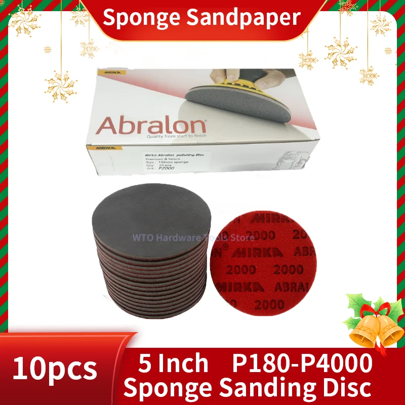 10PCS  5Inch Sponge Sanding Discs, Foam Hook & Loop Round Sandpaper 180-4000 Grit, Wet & Dry Use for Mirka Random Orbital Sander
