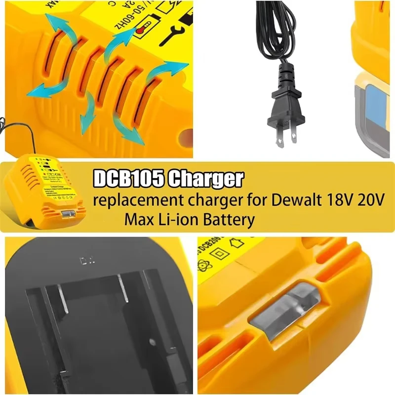 12V/24V 100-240V Li-Ion Akku Mini Kompakt Autoladegerät für DeWalt 18V 20V 60V Lithium Akku DCB200 Ersatz für DCB112 – Detail 4
