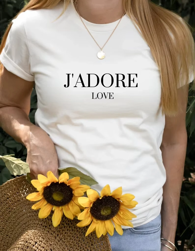 

J'adore футболка с надписью «Любовь», летняя модная хлопковая футболка с короткими рукавами, футболки Tumblr, женская футболка, Прямая доставка