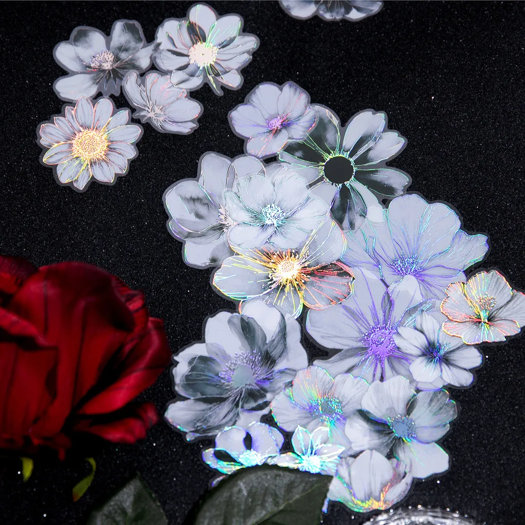 Journamm 20 Buah Stiker Bunga Proses Foil Emas untuk Perlengkapan Buku Tempel Stiker Kerajinan Jurnal Sampah Estetika