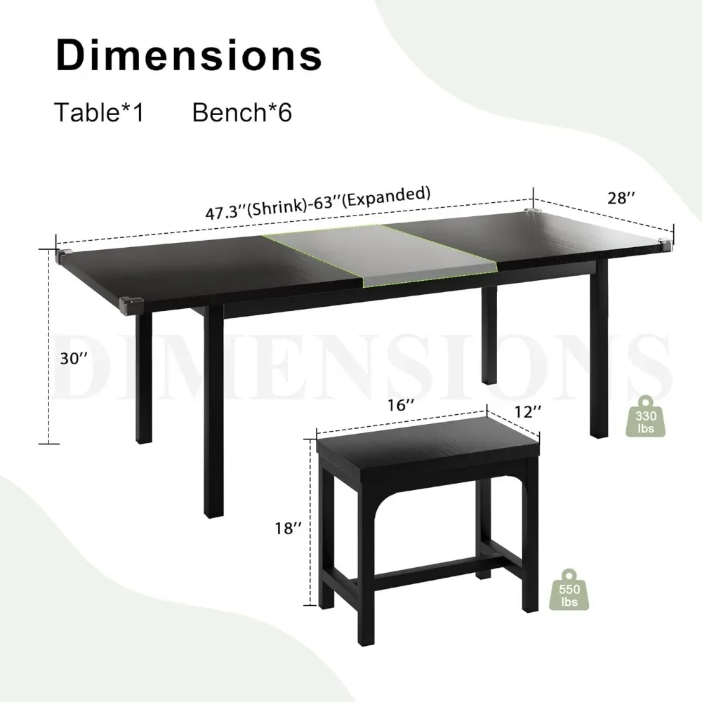 7-Piece Dining Table Set for 4-8, 63