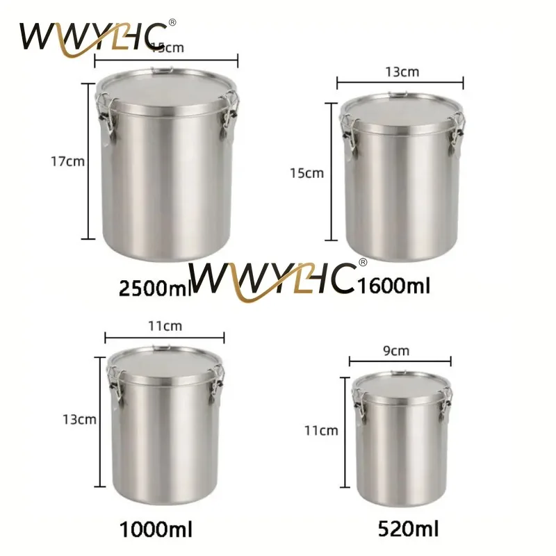2Pcs Food Grade 304 Stainless Steel Storage Jars, Airtight Sealed Canisters for Tea, Grain and Dry Food Kitchen Organization