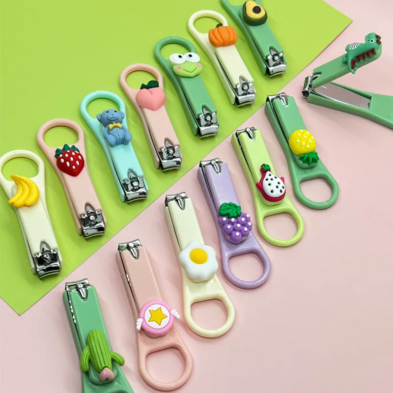 Kid\'s Nail Clipper Cute Cartoon Fruit Nail Clipper for Student Girls Beauty Household Manicure Care Tool Splash-Proof Durable