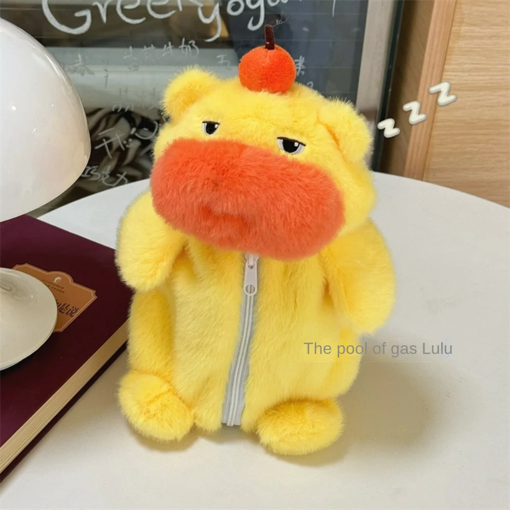 Portable Plush Capybara Lulu Pen Bag Cartoon Soft Stationery Organizer Large Capacity Stuffed Doll Pencil Case Students Gift
