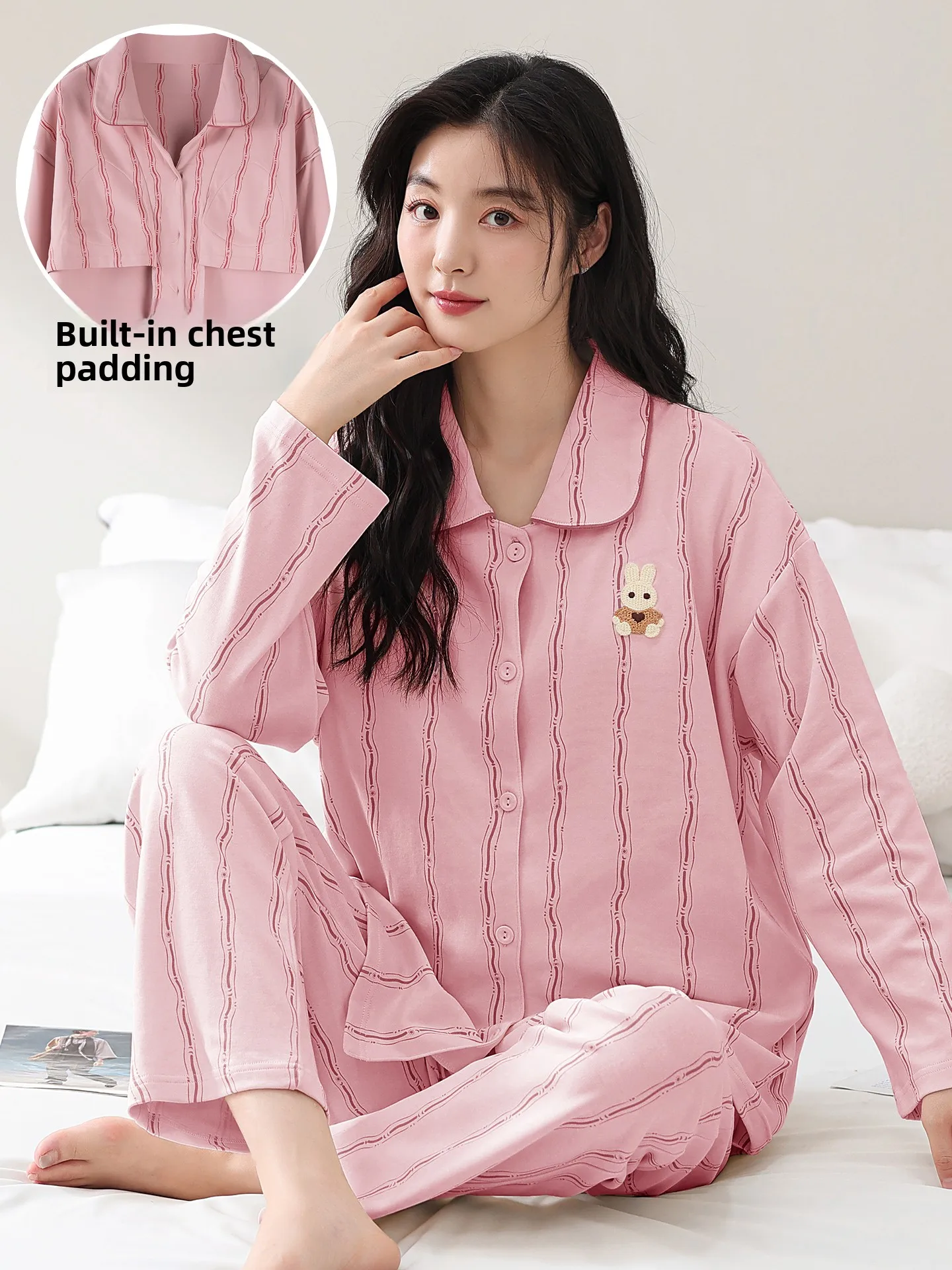 2026-new-long-sleeve-sleepwear-women's-cardigan-button-doll-collar-cute-outwear-home-clothes-set-comfortable-cotton-printed
