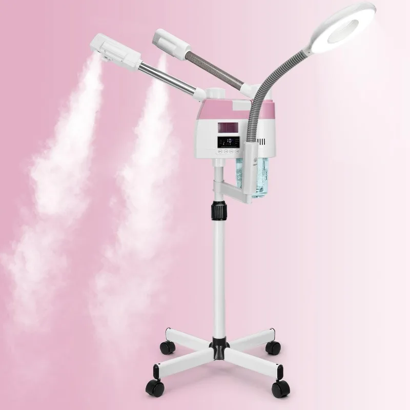 

Professional Facial Steamer, 3 in 1 Facial Steamer with 5X Magnifying Lamp Hot&Cool Mist, Esthetician Steamer on Wheels