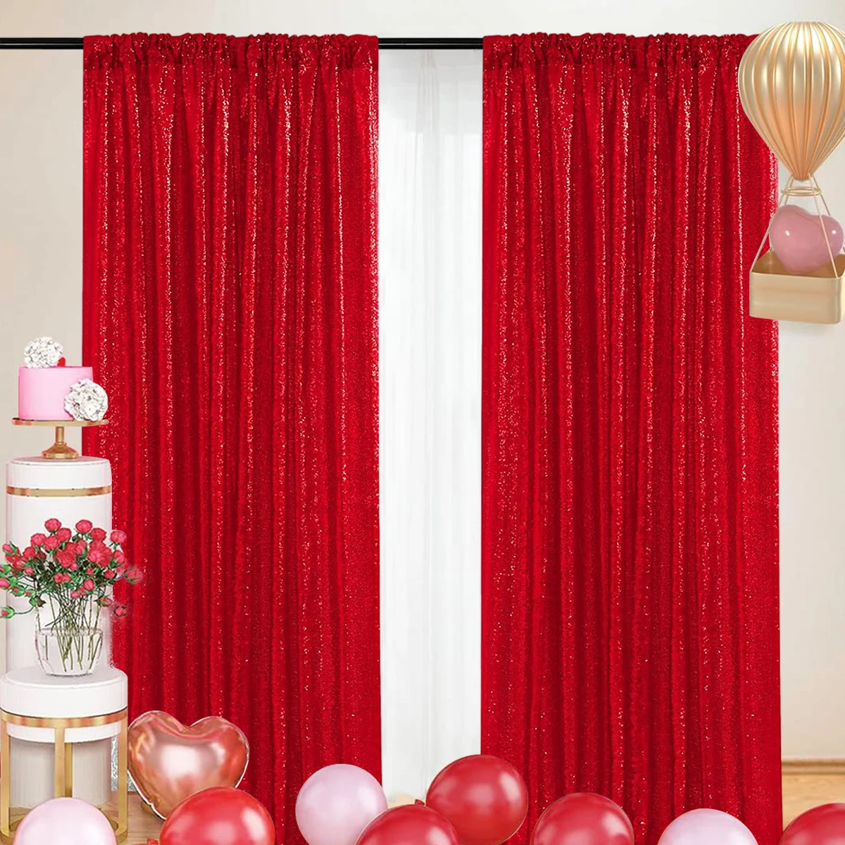 Tinta unita rosa rosso nero tenda di paillettes sfondo panno Happy Birthday Party Decor bambini Baby Shower forniture per feste di matrimonio