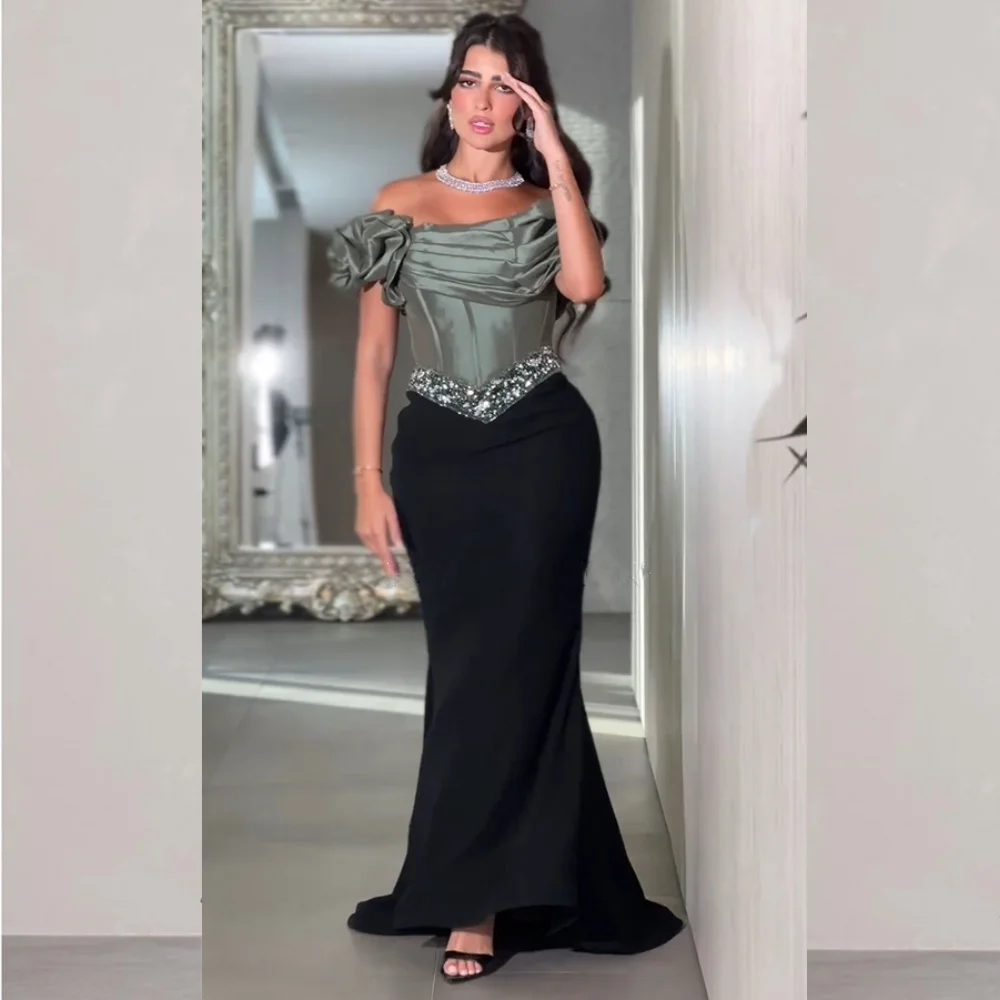 

Elegant Pleat Sequined Flower Trumpet Off-the-shoulder Long Dresses Homecoming Dresses Exquisite Classic Modern Style Formal