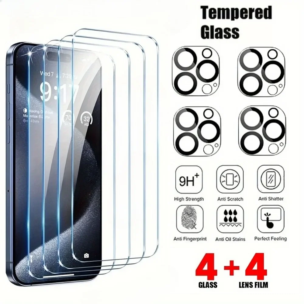 8-in-1 Ultra HD Displayschutzfolie für iPhone 15 16 13 Pro Max 16e Kameraobjektiv-Schutzfolie für iPhone 14 12 11 Pro 15 14 Plus