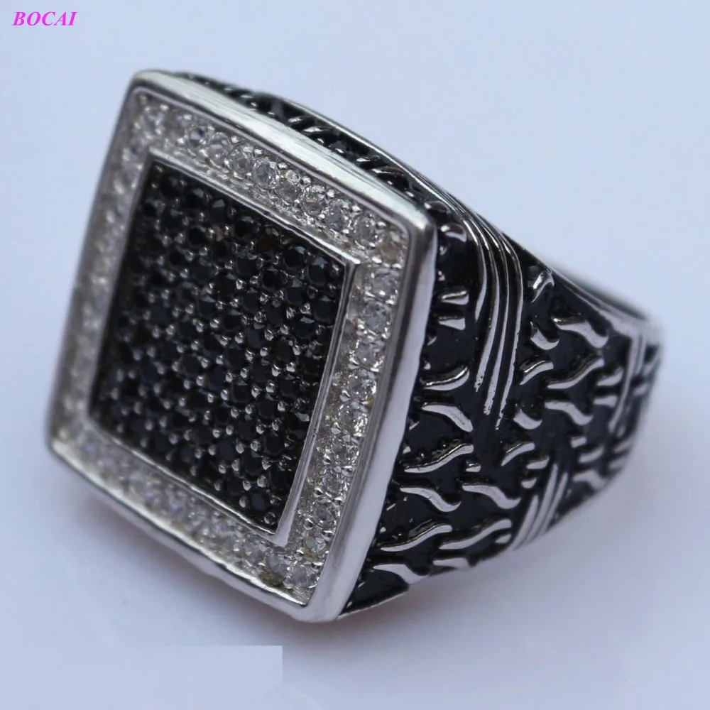 

Мужские кольца BOCAI S925 из серебра, высококачественные, роскошные, с яркими черно-белыми бриллиантами, тайское серебро, мужское кольцо с цирконием для мужчин