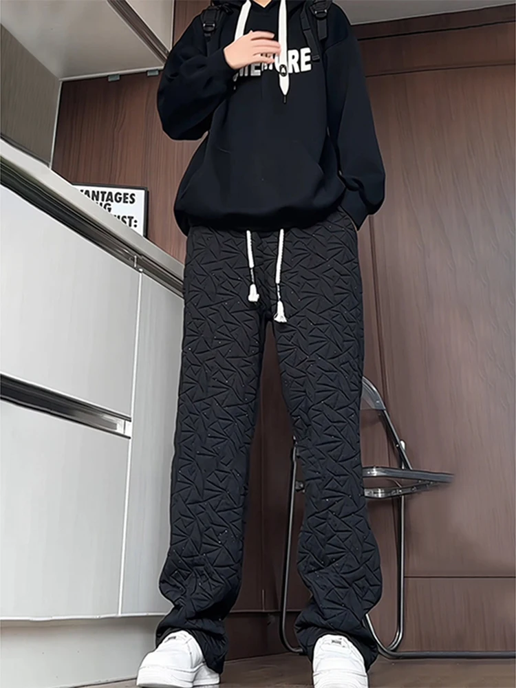 

Northeast Men's Cotton-Padded Long Casual Pants Winter Warm Bla Sweatpants Diamond-Encrusted Straight Leg Polyester Fiber