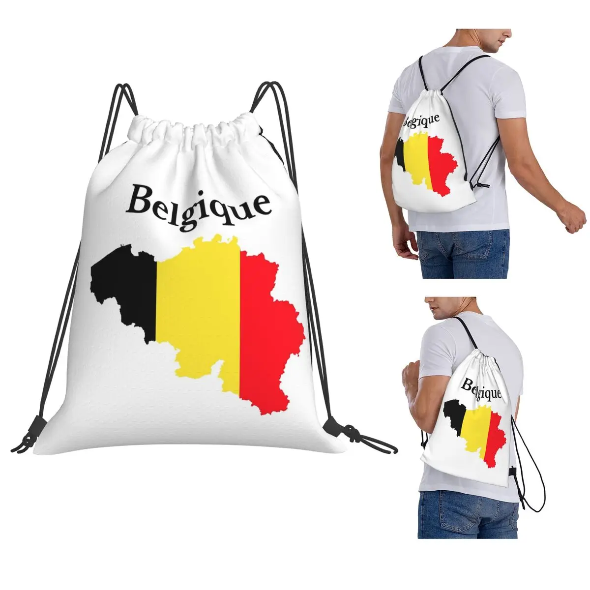 Belgium Flag Map Design In French Backpacks Multi-function Drawstring Bags Sports Bag Book Bags for Travel Students