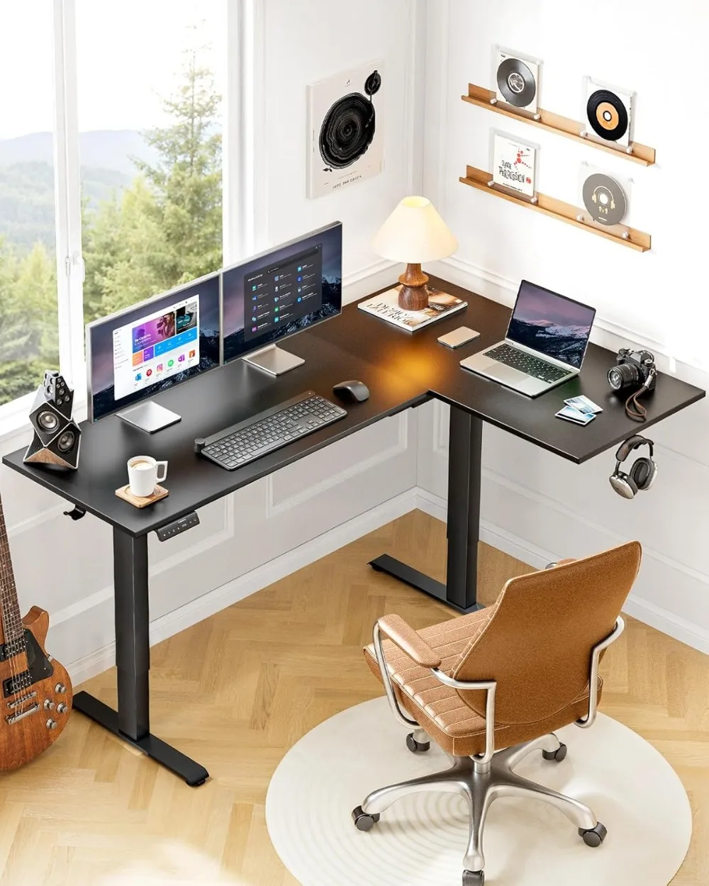 L-Shaped Standing Desk, 71 x 48 inch Dual Motor Corner Standing Desk, Electric Height Adjustable Computer Desk with Cable