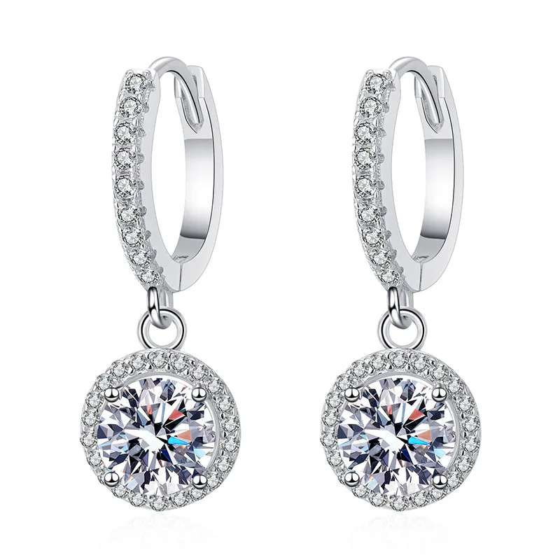 

LioraGem Women's Round Moissanite Pendant Earrings, 0.5-1carat D-color Moissanite Earrings Platinum PT950 Stamp