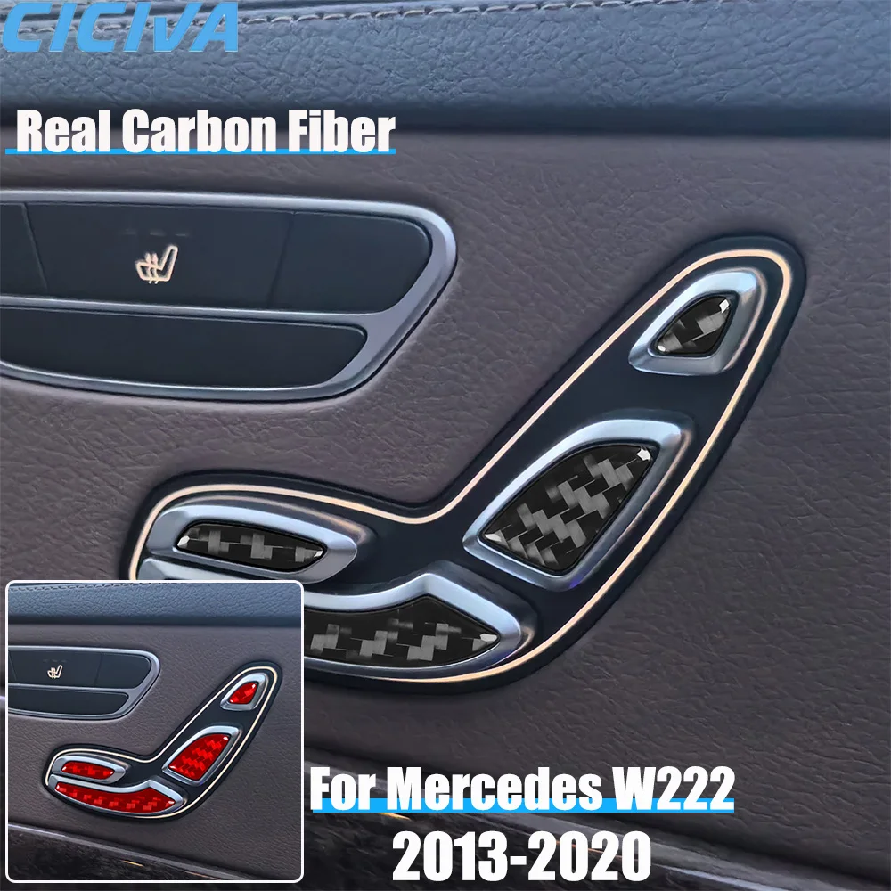 Real Carbon Fiber Car Accessories Seat Adjustment Cover Sticker For Mercedes Benz W222 S-Class/Maybach 13 14 15 16 17 18 19 2020