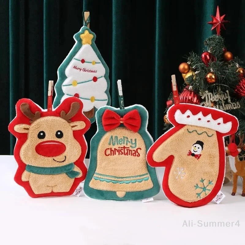 Cute Christmas Cleaning Towel Coral Velvet Hand Towel Snowman Bathroom Hanging Absorbent Dishcloth Soft Cleaning Cloth Rag