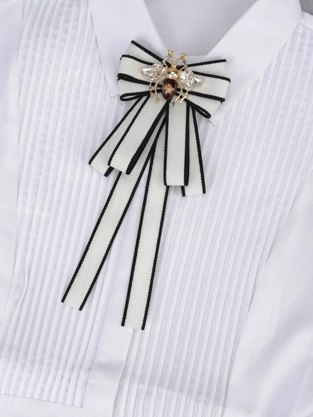 Women Vintage Elegant Men Boys Neck Tie Brooch Imitation Pearl Jewelry Ribbon Bow Tie Corsage Shirts Collar Clothes Accessorries
