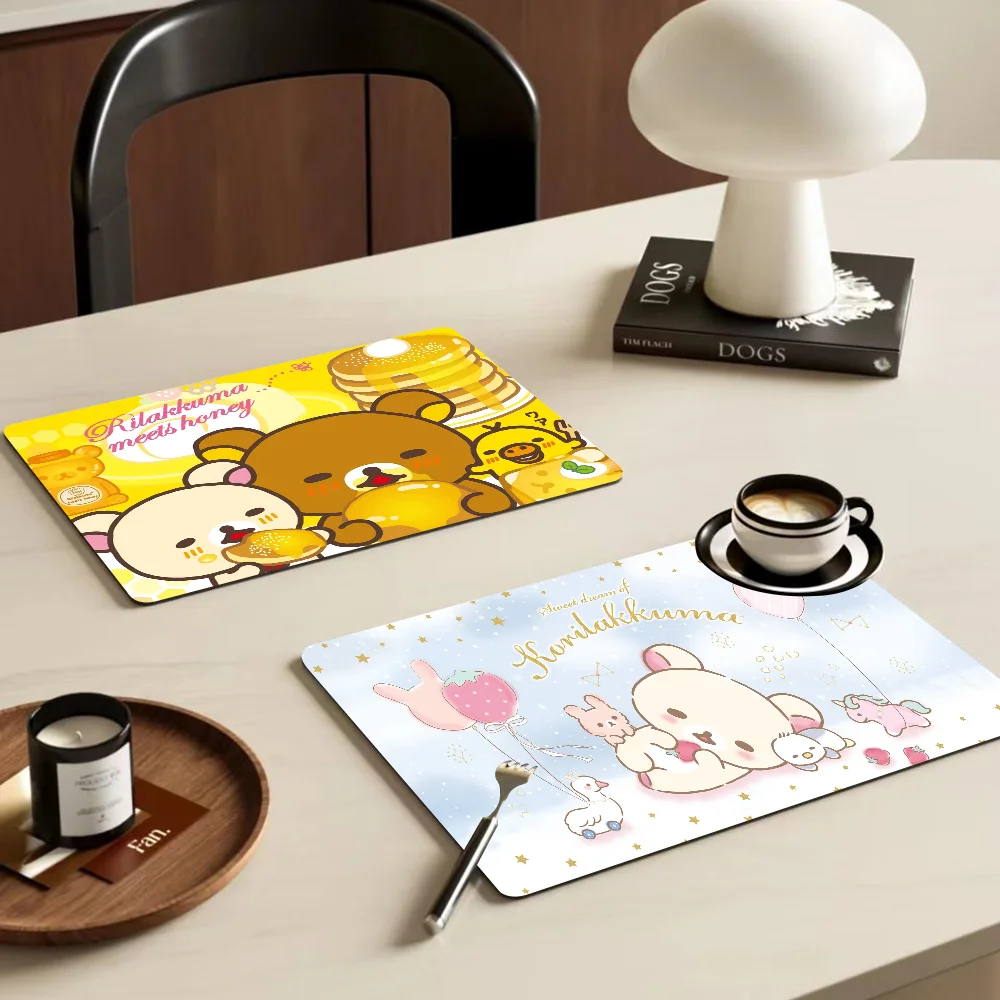 Kawaii Rilakkuma Bear Super Absorbent Coffee Mat Dish Draining Mat Large Kitchen Drying Mat Quick Dry Bathroom Drain Pad Kitchen