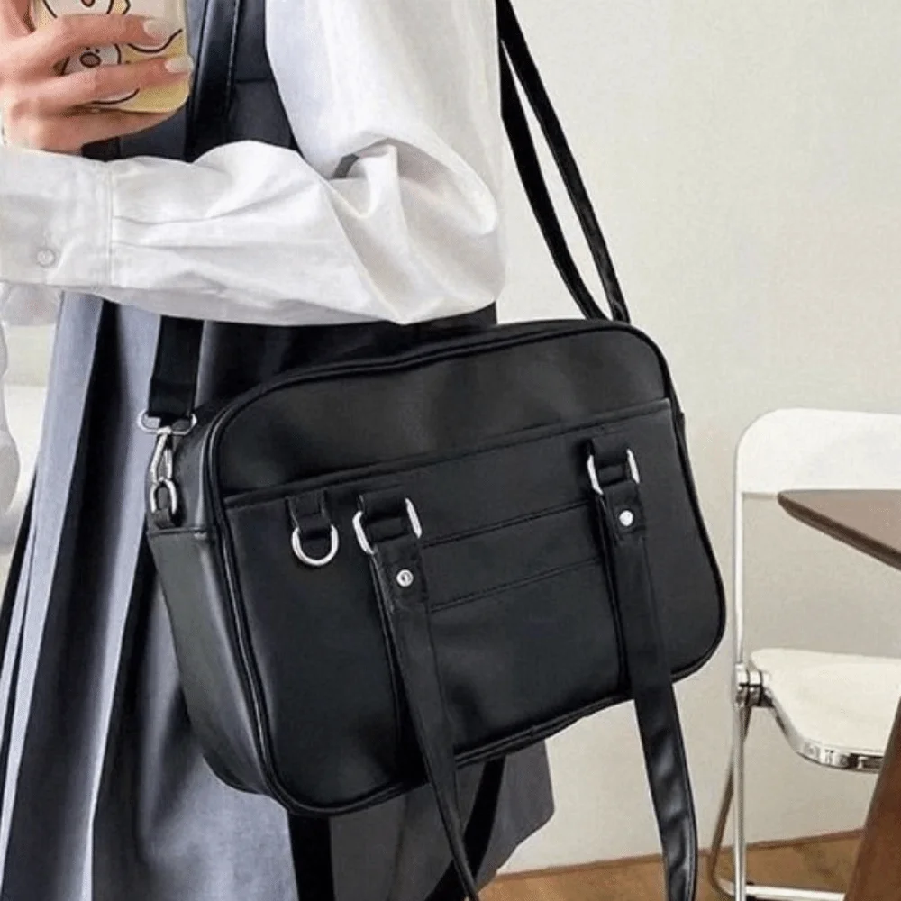 Cute PU Leather JK Uniform Bag Solid Color Commuting Computer Bag Retro Korean Style School Handbag Shopping