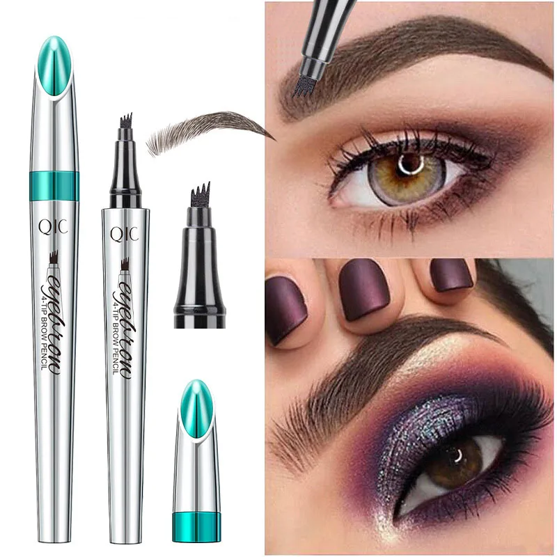 Four-Jaw Ultra-Fine Liquid Eyebrow Pencil 3D Waterproof Tip Tattoo Cosmetic Long Lasting Natural Dark Brown Liquid Eye Brow Pen