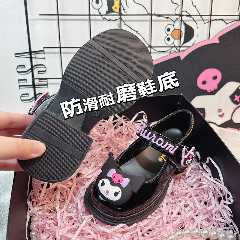 2024 novo sanrio kuromi preto lolita princesa sapatos de couro meninas moda sola macia kawaii dos desenhos animados anime personagem acessórios